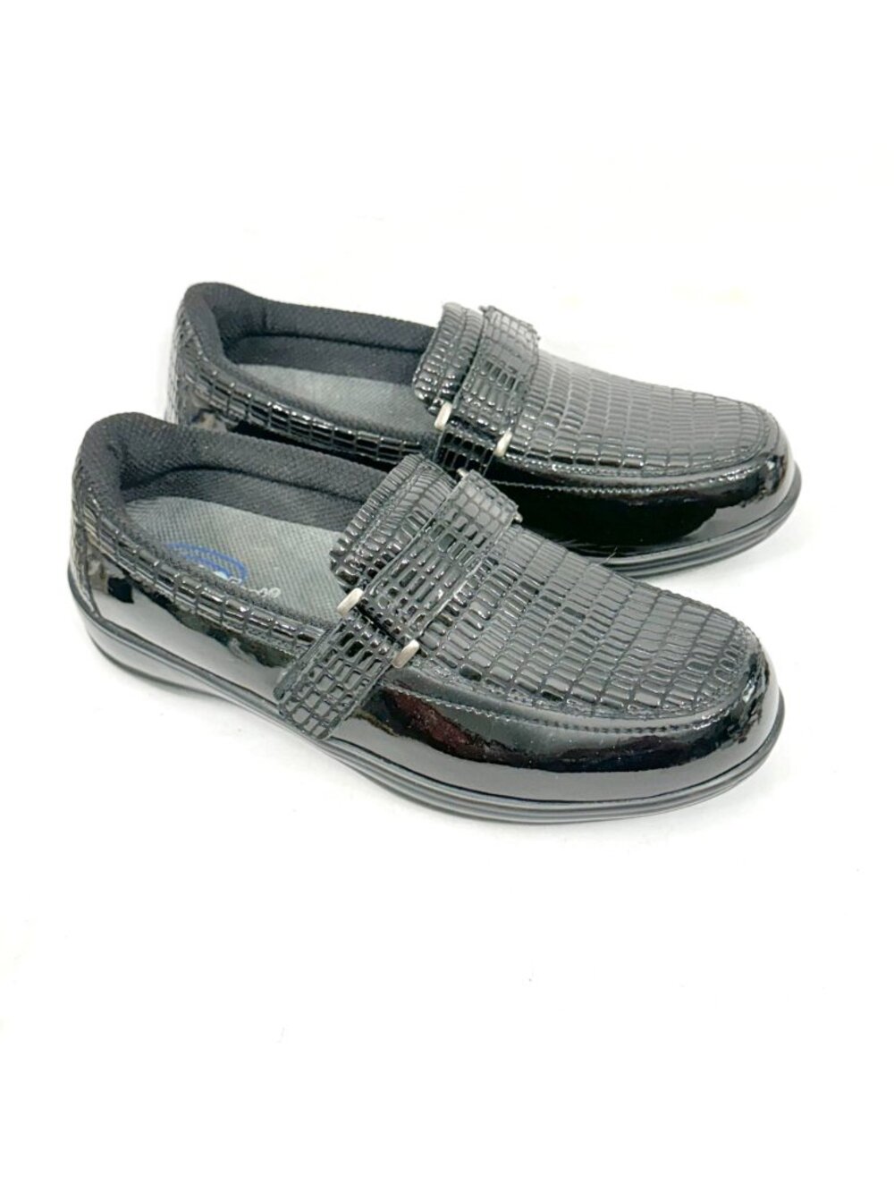 Orthofeet Women's Chelsea Black Leather Croc Slip-On Comfort Shoes Size 10.5 D